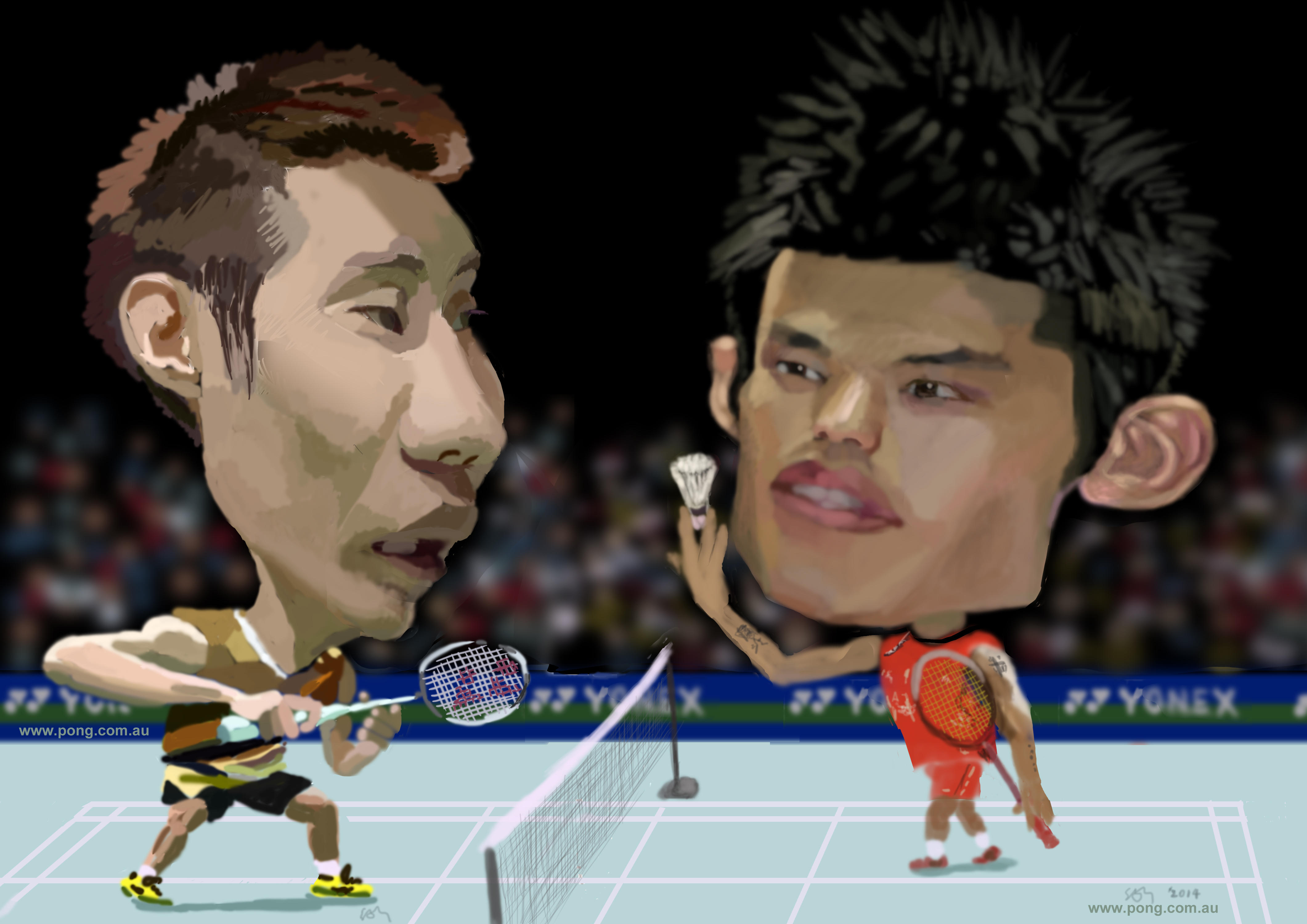 lee chong wei vs lin dan caricature cartoon